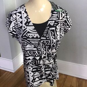 Notations black/white stretch knit top, NWT, PS